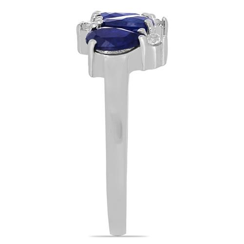 STERLING SILVER NATURAL BLUE SAPPHIRE MULTI GEMSTONE RING